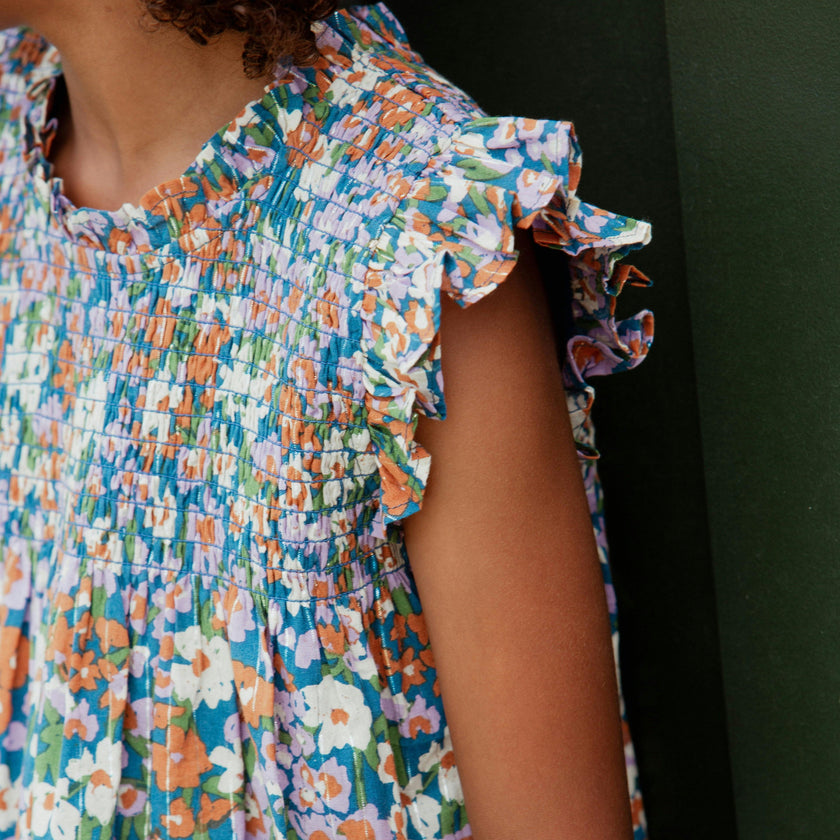 Girls Stevie Dress - True Blue Sketched Floral