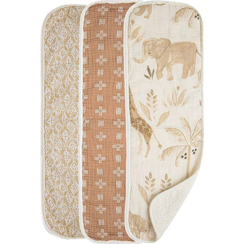 Kendi 3-pc. Newborn Cotton Burp Cloth Set (Safari Animal)