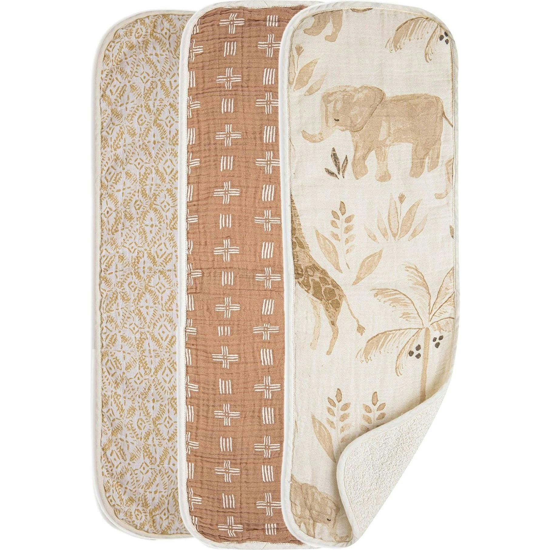 Kendi 3-pc. Newborn Cotton Burp Cloth Set (Safari Animal)
