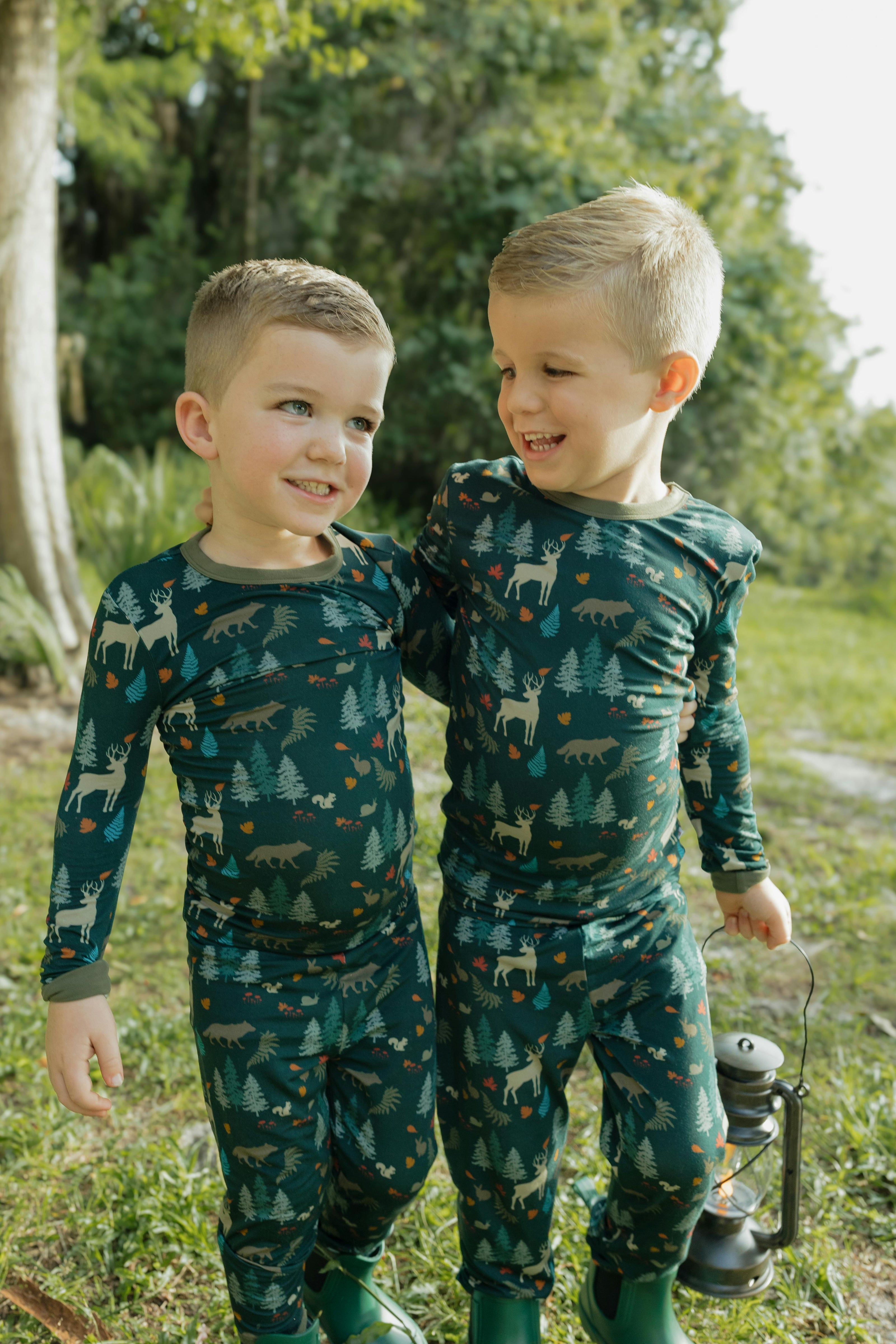 Midnight Forest Two-Piece Bamboo Long Sleeve Pajama Kids Pants Set
