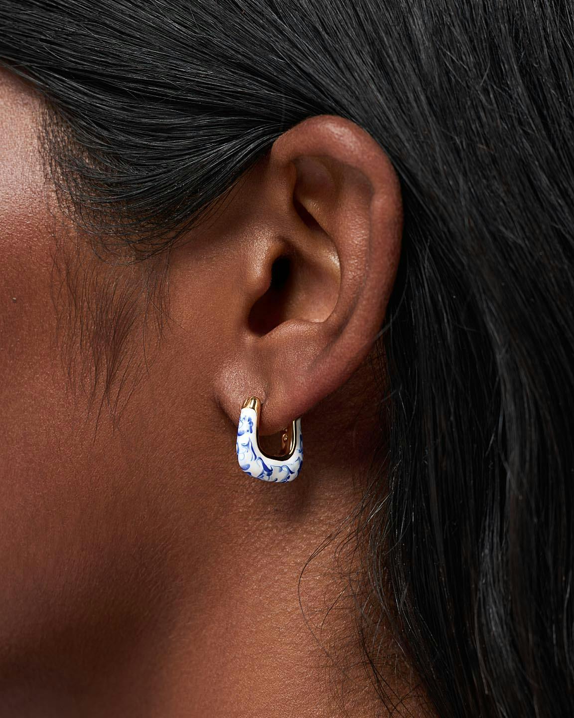 Hoop Earrings - Dakota Mini Marble Blue