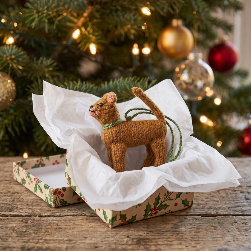 Abyssinian Cat Hand Knit Christmas Ornament