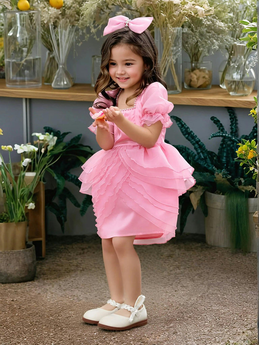 Blush Petal Princess Ruffle Pink Birthday Dress for Girls