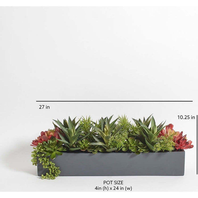 Rectangular Artificial Succulent Arrangement, Natural Planter