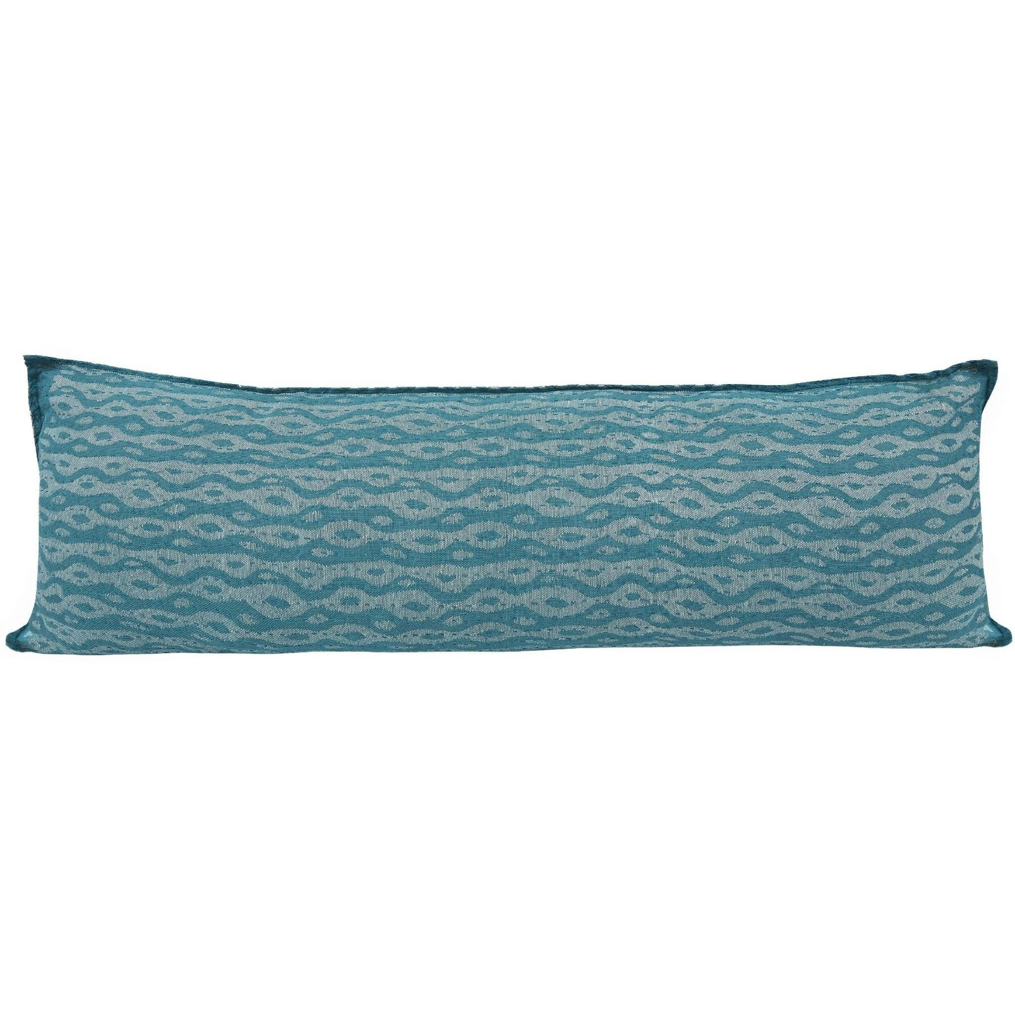 Artisan Hand Loomed Cotton Lumbar Pillow - Blue Ocean - 16