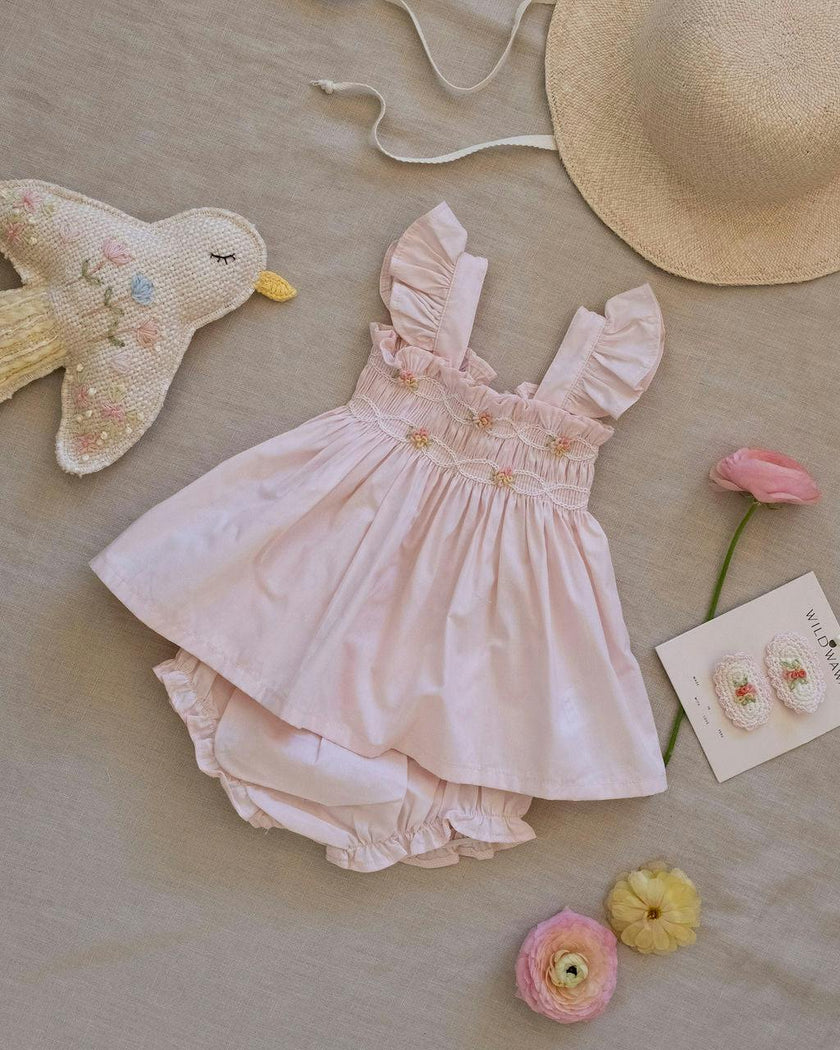 Embroidered Flutter Set in Pink
