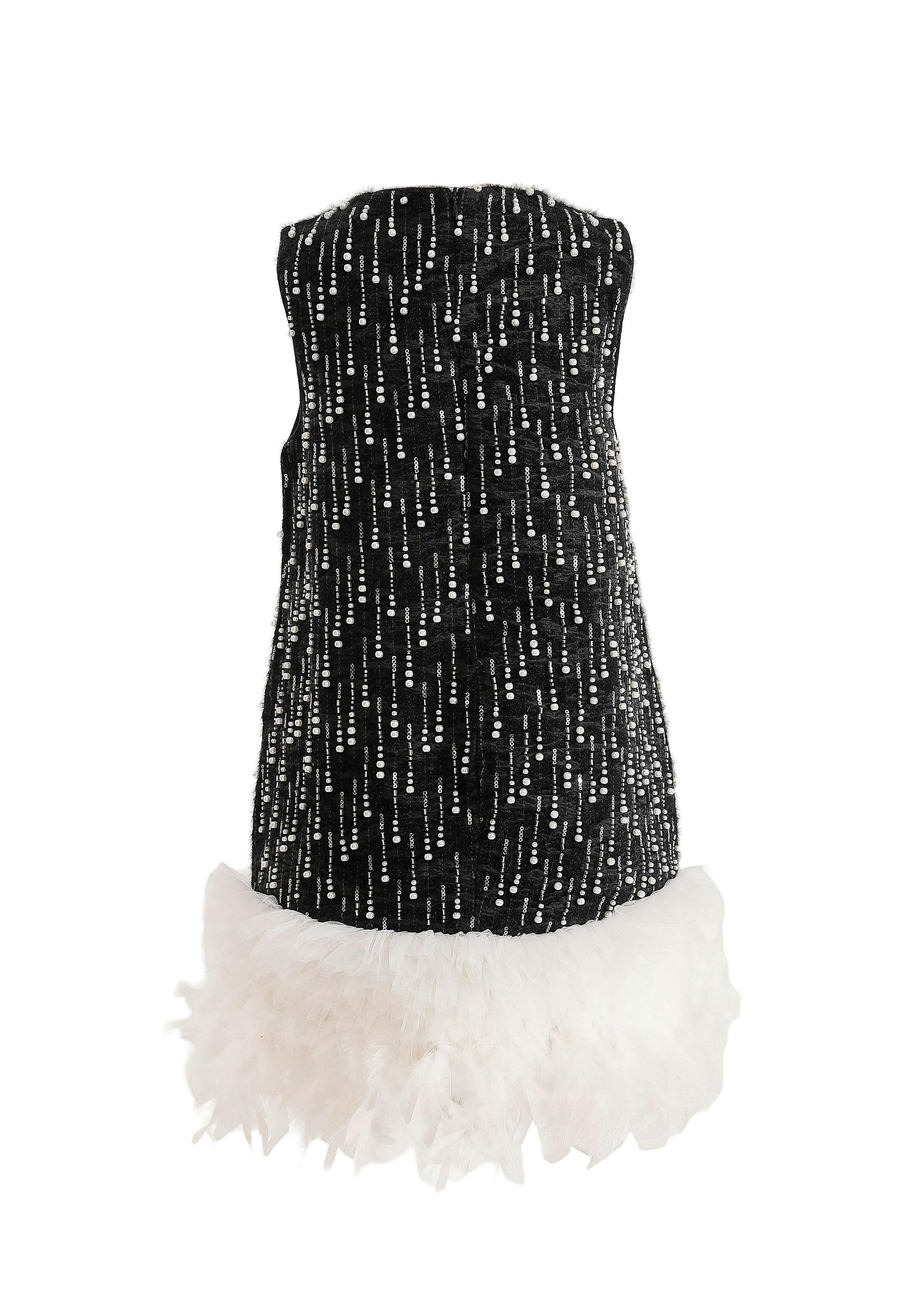 Black & White Feathered Glam Dress