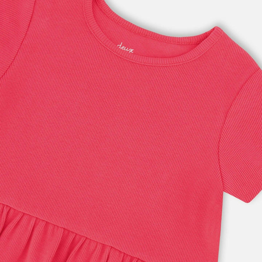 Rib Crop T-Shirt With Frill Pink