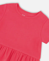 Rib Crop T-Shirt With Frill Pink