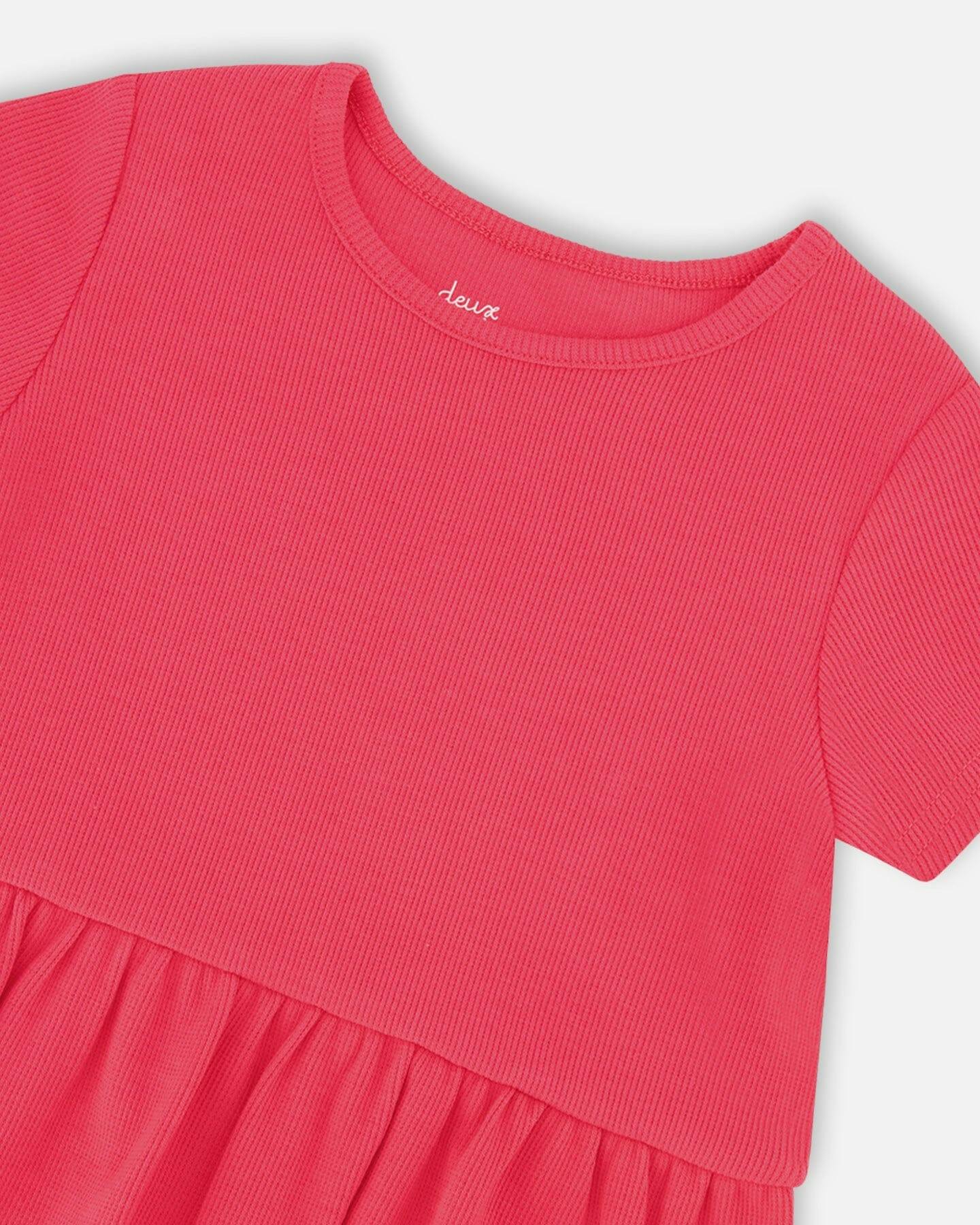 Rib Crop T-Shirt With Frill Pink