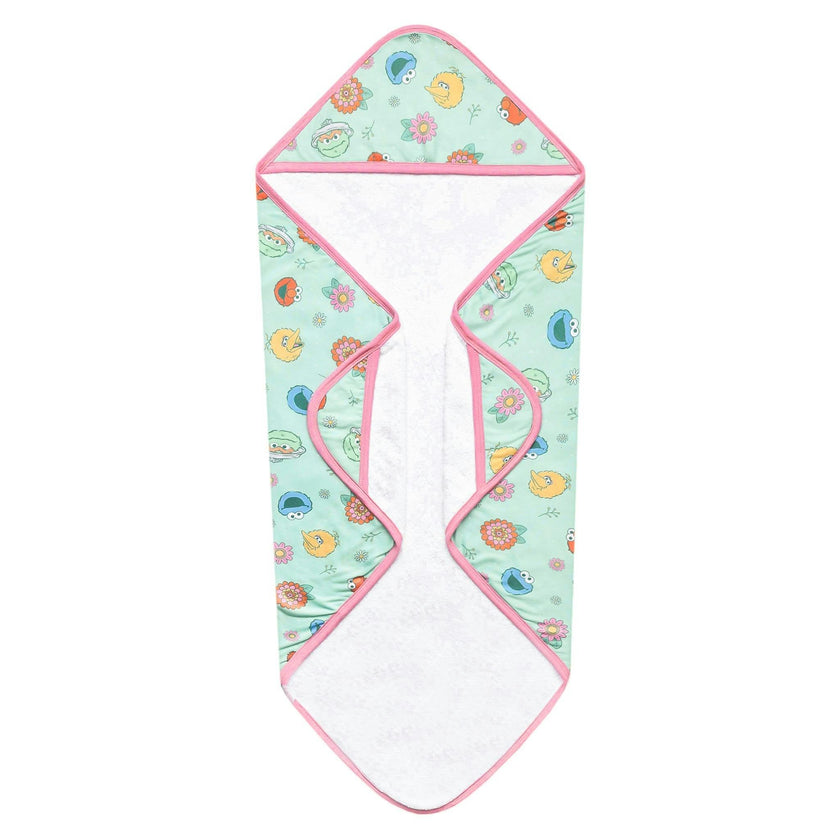 Premium Baby Knit Hooded Towel - Sesame Street Retro Floral