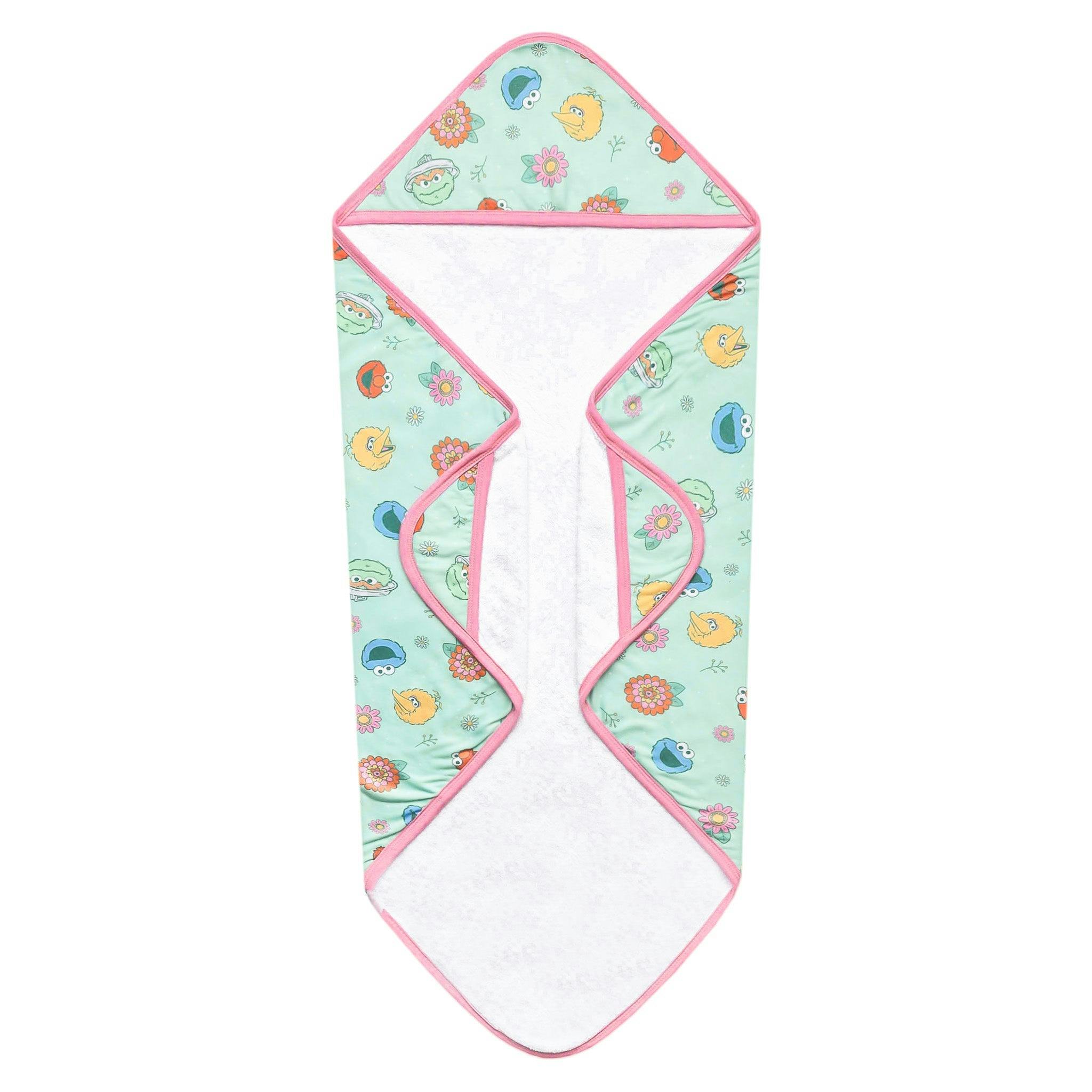 Premium Baby Knit Hooded Towel - Sesame Street Retro Floral