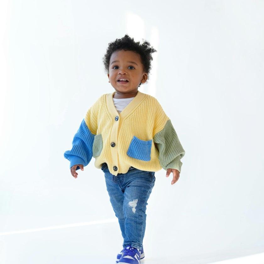 Oversized Colorblock Boys/Girls Knit Pocket Cardigan