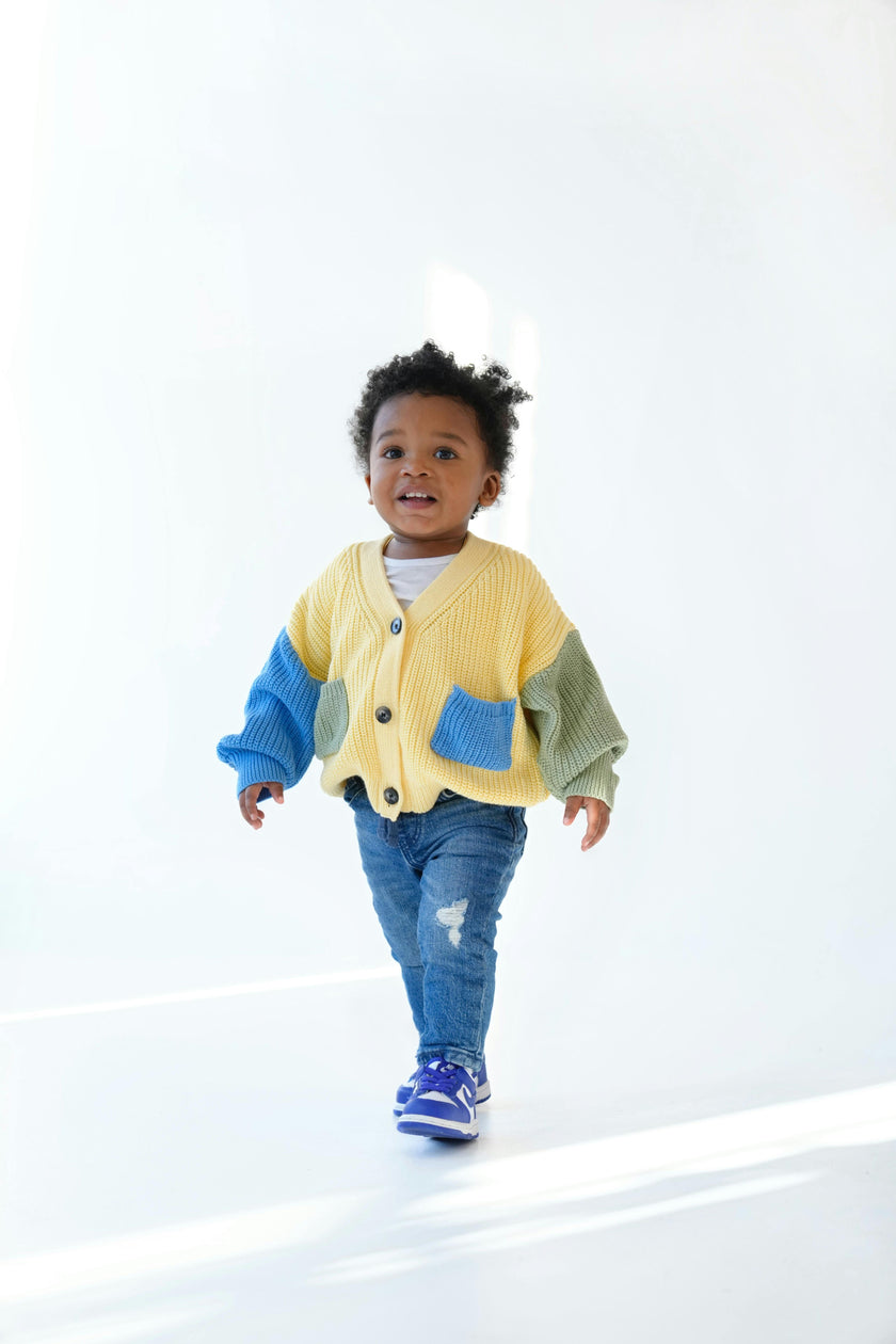 Oversized Colorblock Boys/Girls Knit Pocket Cardigan
