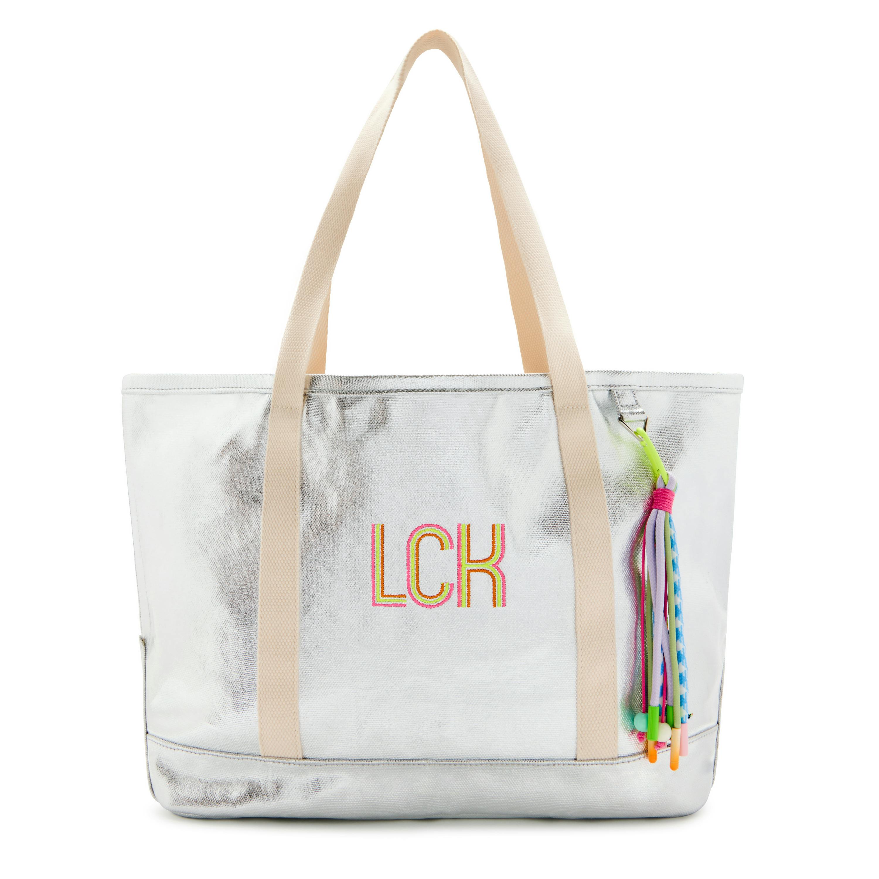 Girls Personalized Metallic Canvas Tote, Pink