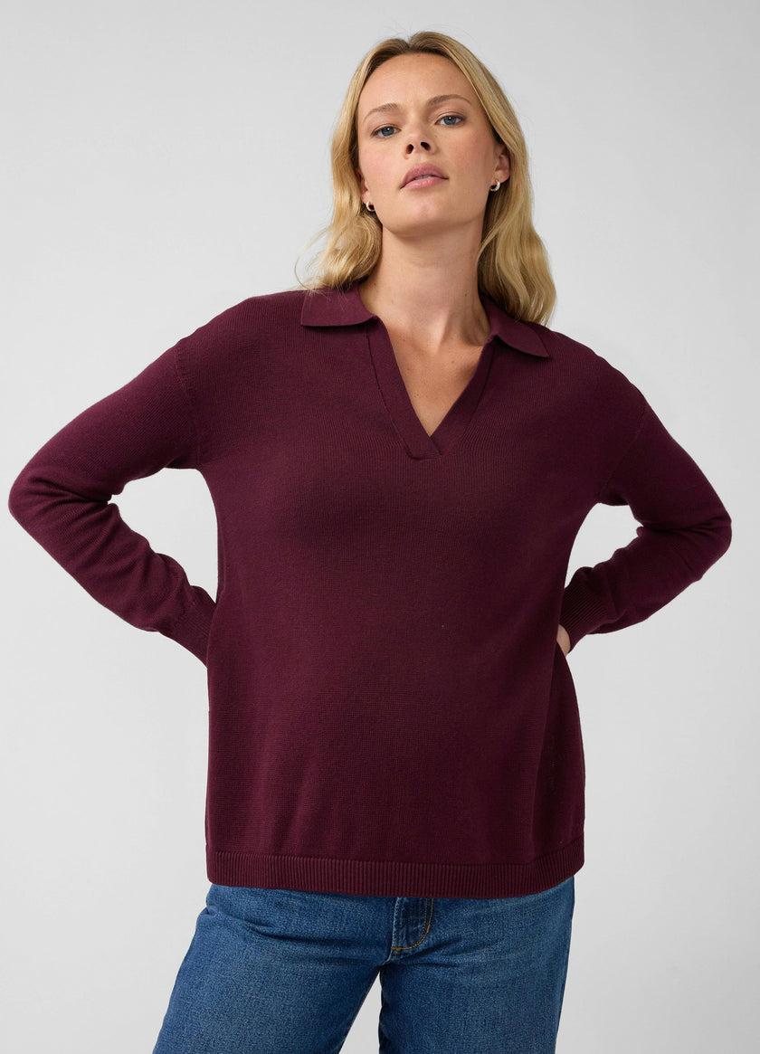 Polo Collar Knit Maternity Nursing Sweater