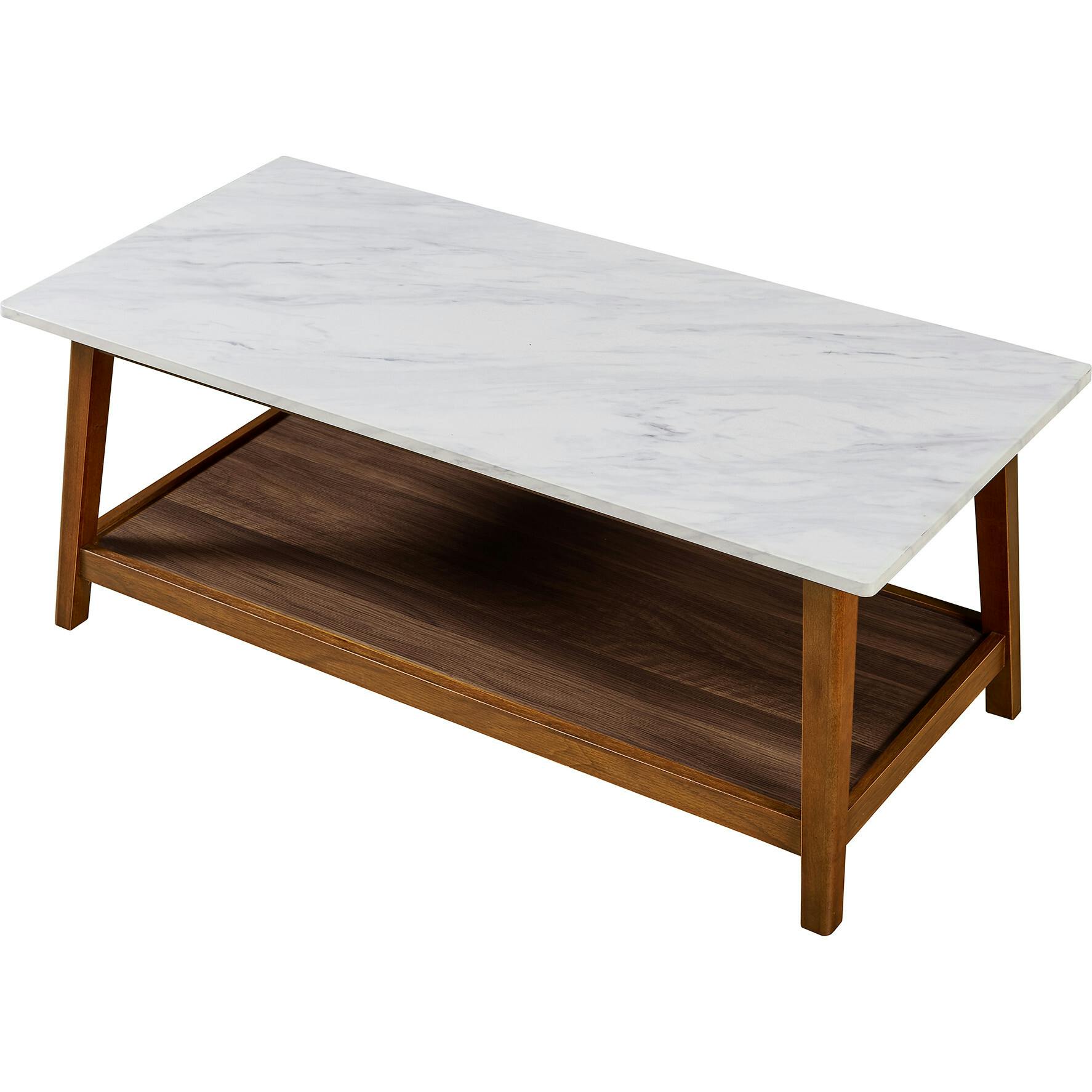 Kingston Wooden Coffee Table with Storage and Marble-Look Top