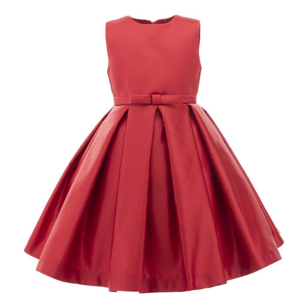 Red Pleated Satin Dress