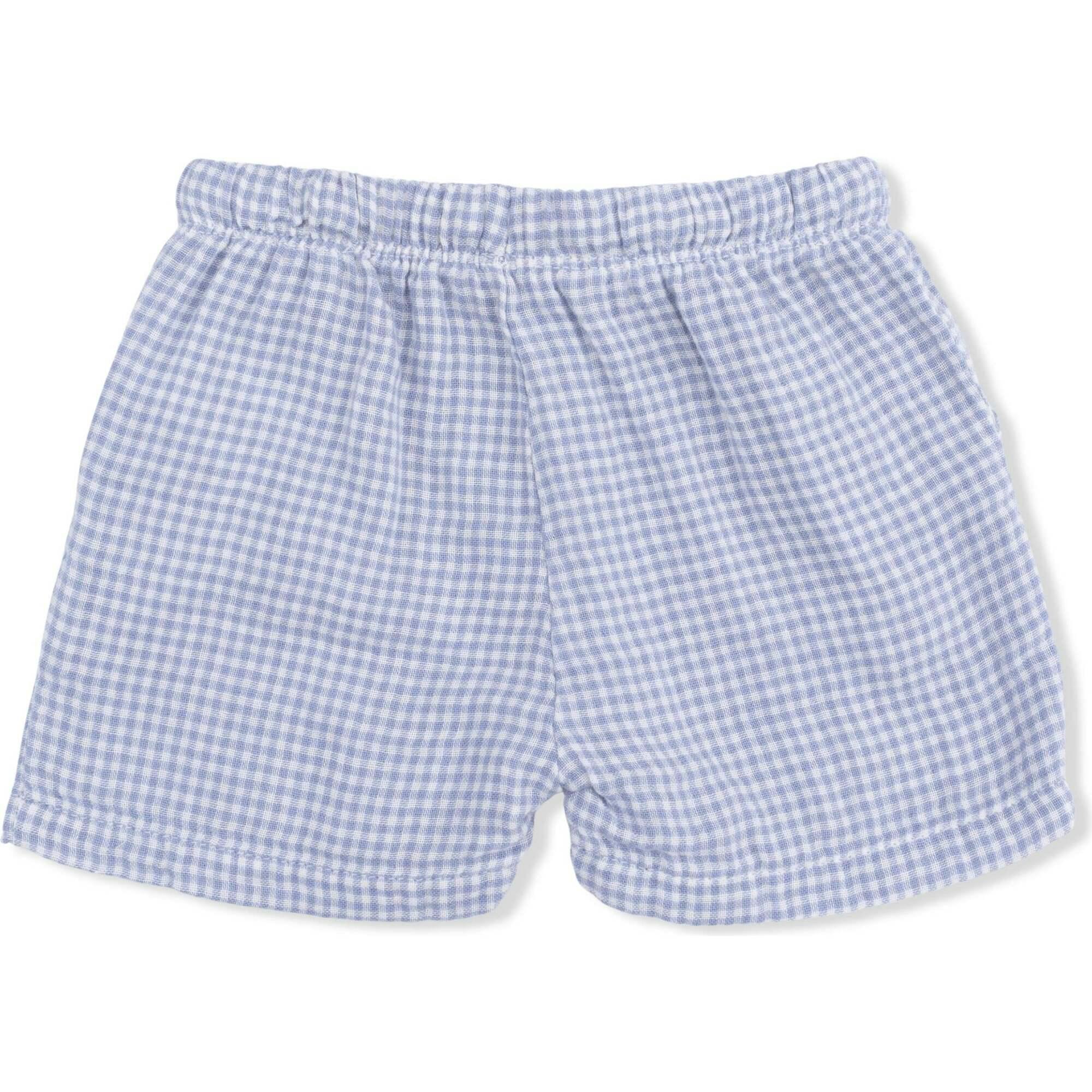Micro Gingham Blue Blizzard - Polo Button Up with Casual Short