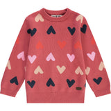 All-Over Heart Knit Crew Neck Pull-Over Sweater