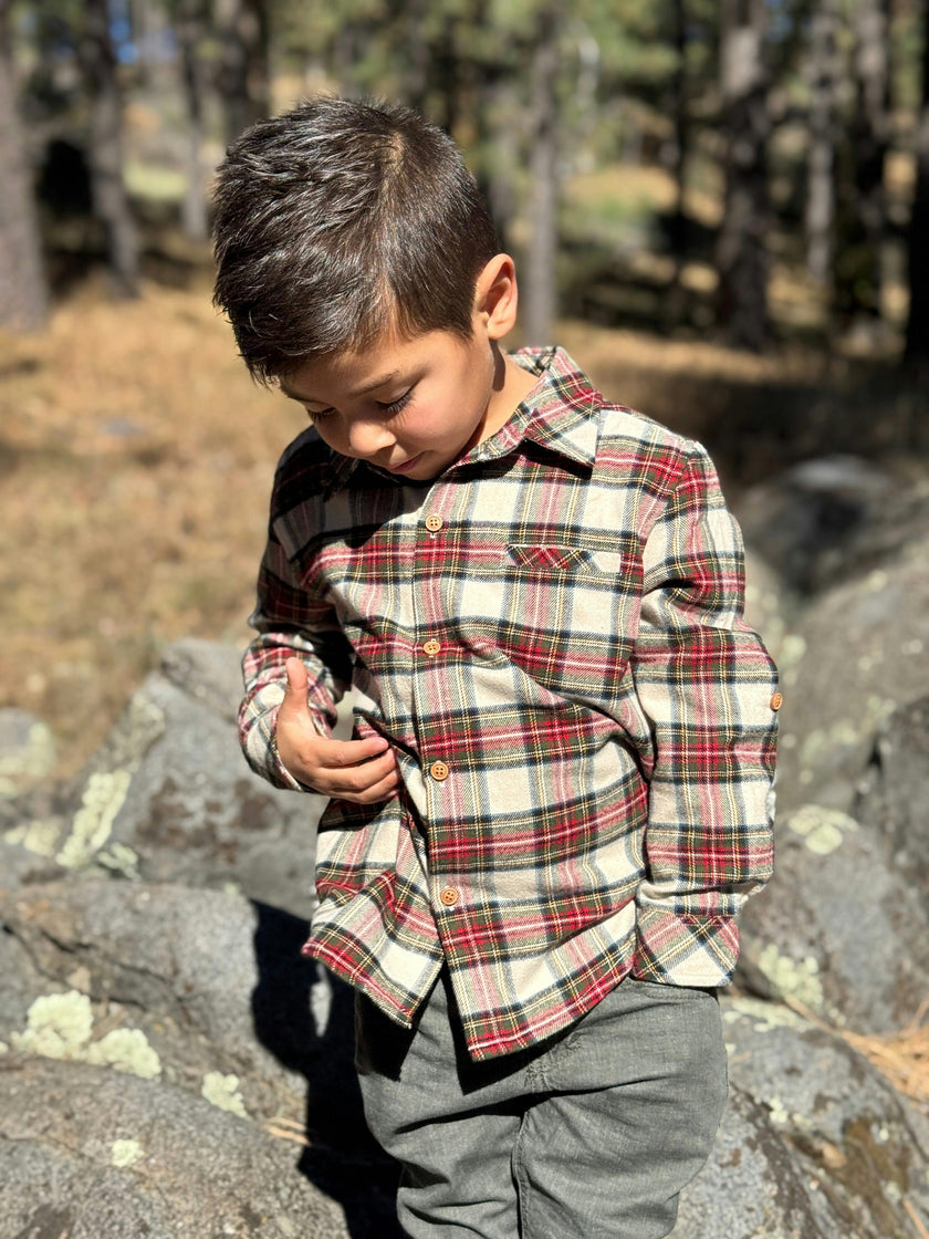 ATWOOD woven shirt cream/green plaid