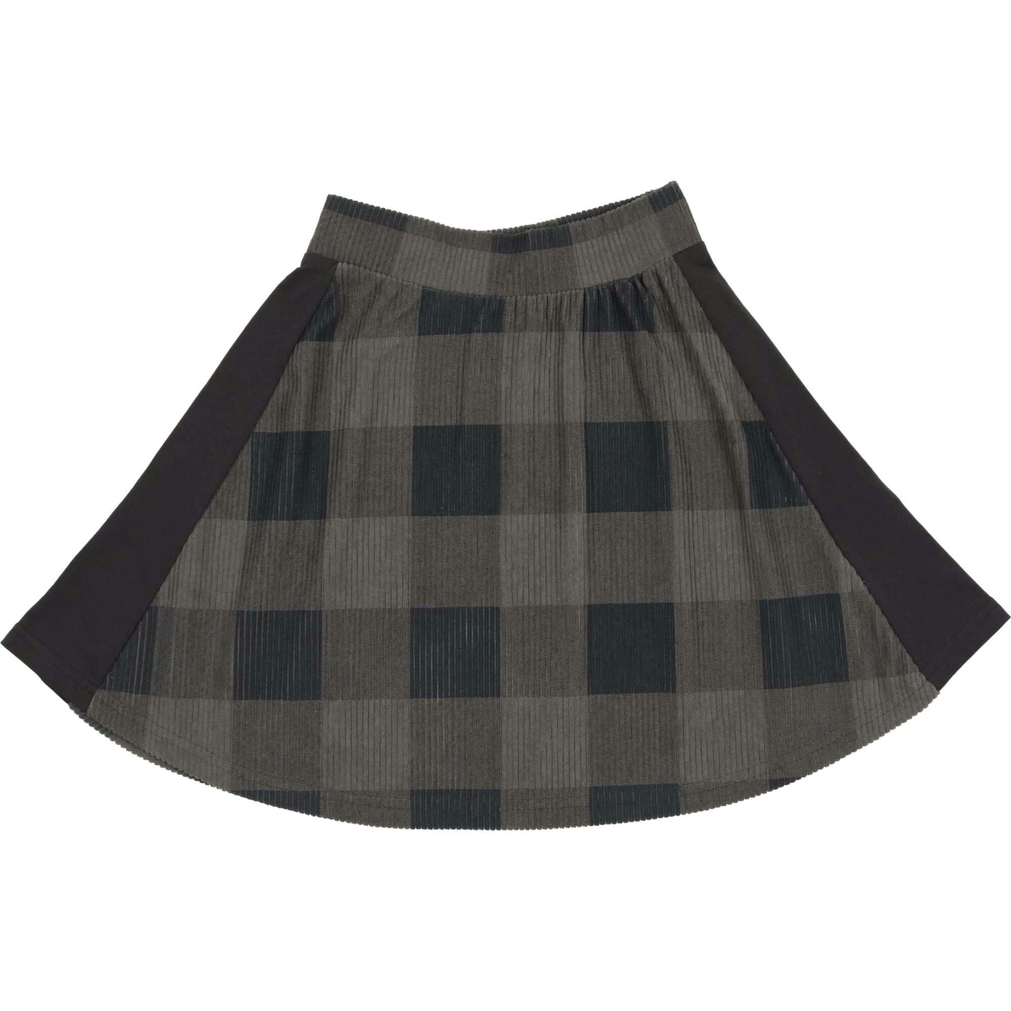 Corduroy Plaid Panel Solid Side A-Line Short Skirt