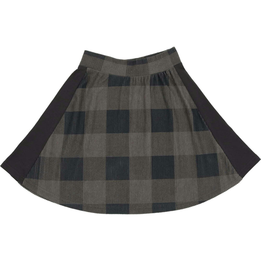 Corduroy Plaid Panel Solid Side A-Line Short Skirt