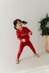 Girls Basic Leggings in Berry Red