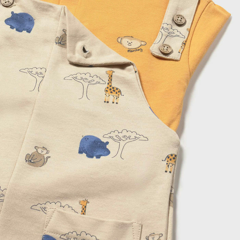 Graphic Tee and Printed Dungarees Set