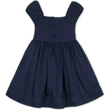 Organic Puff Sleeve Pintuck Sateen Party Dress, Blue