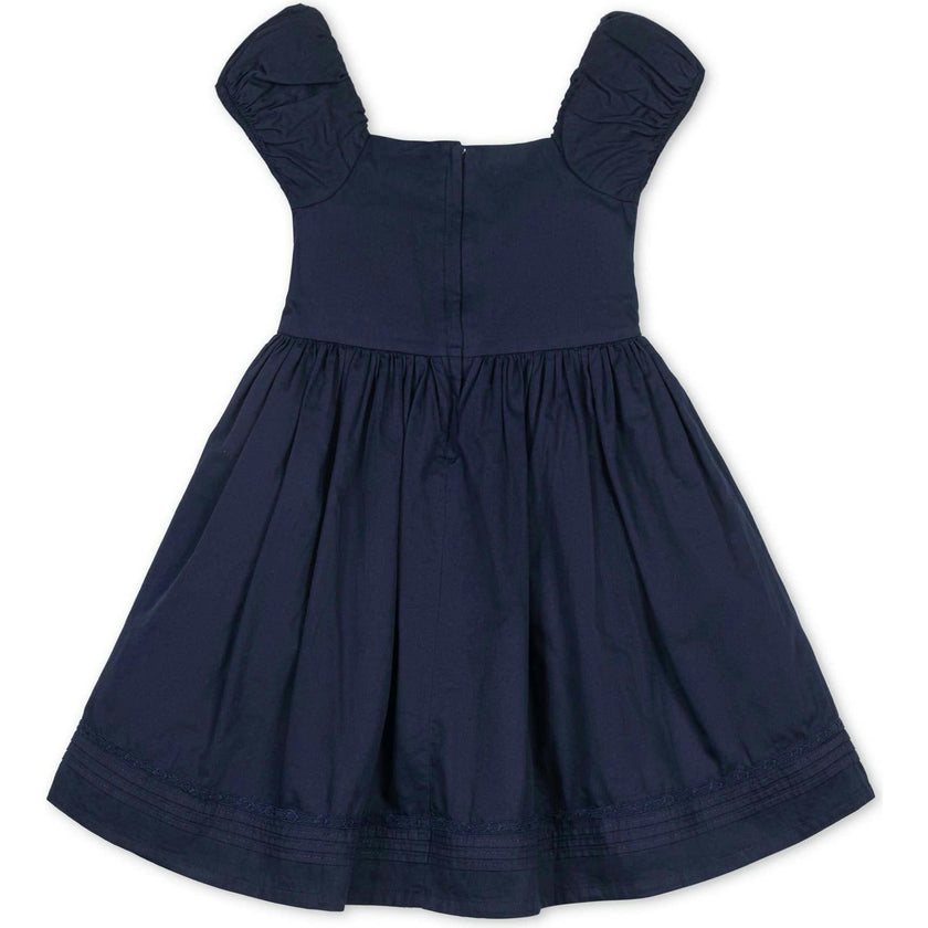 Organic Puff Sleeve Pintuck Sateen Party Dress, Blue