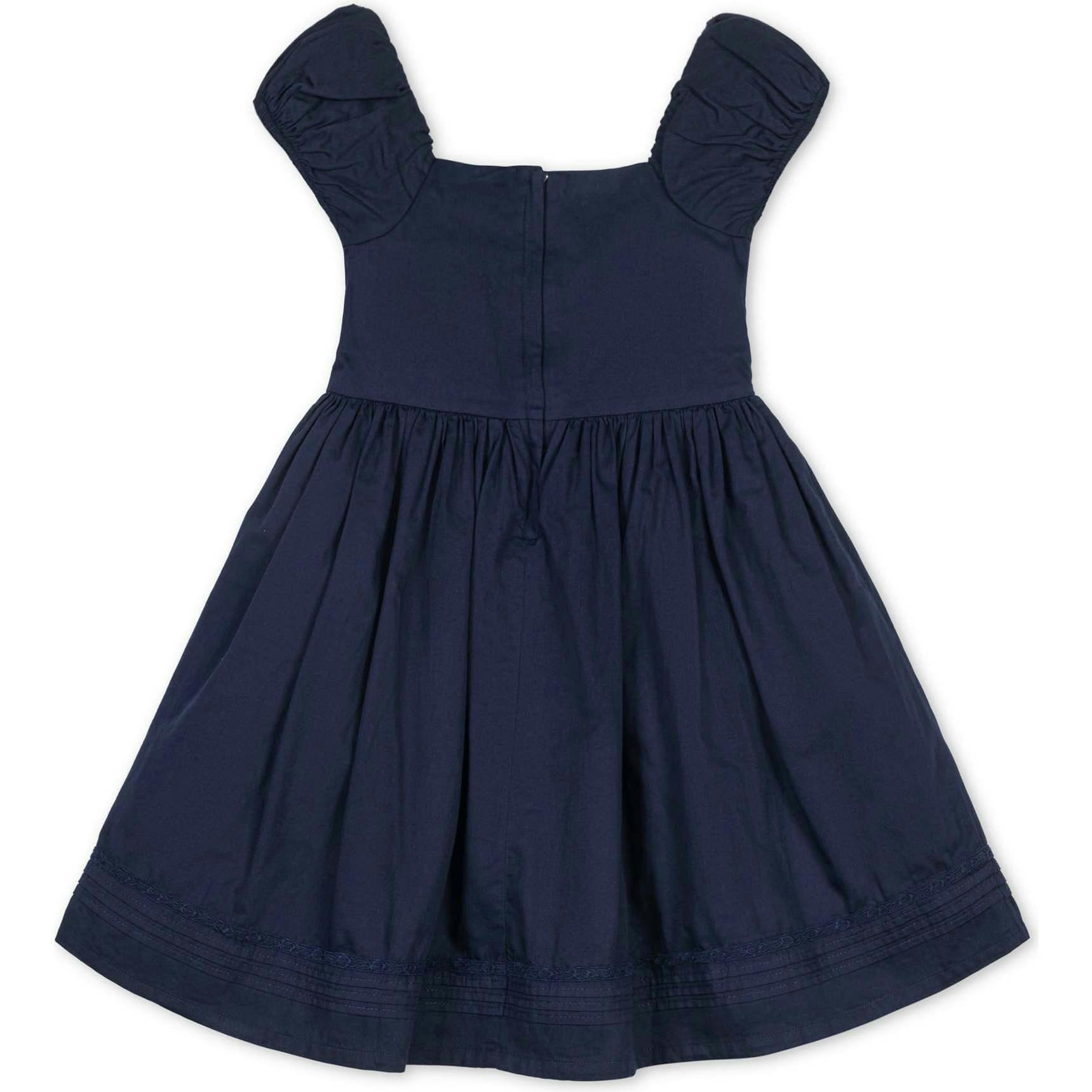 Organic Puff Sleeve Pintuck Sateen Party Dress, Blue