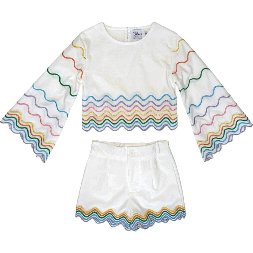 Rainbow Bright Wave Scalloped Long Sleeve Top & Short Set