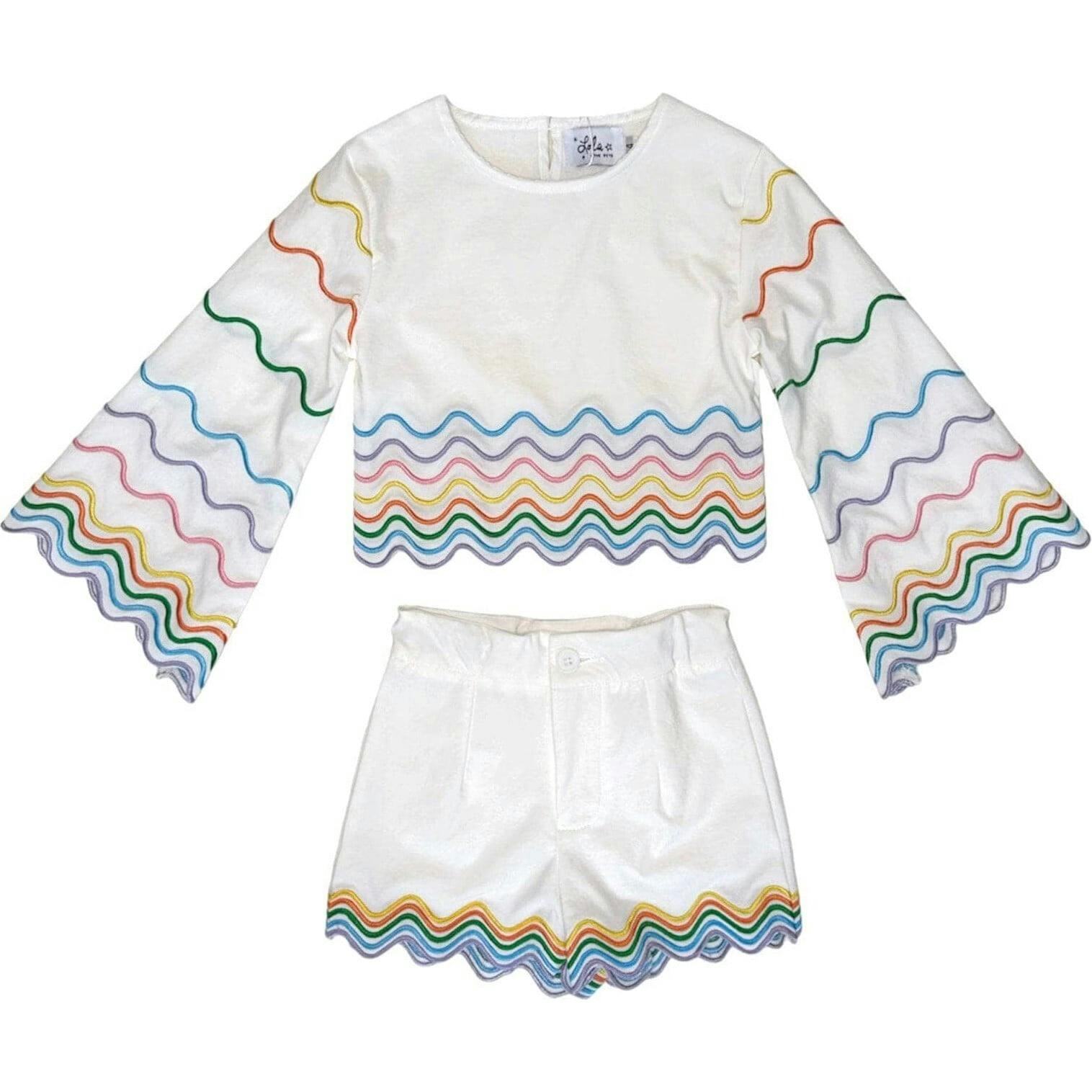 Rainbow Bright Wave Scalloped Long Sleeve Top & Short Set