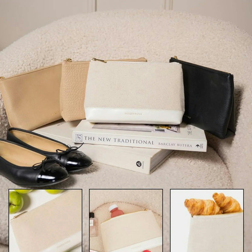 Insulated Small Snack Pouch, White Canvas