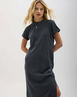 Womens Relaxed Tee Maxi Dress - Pigment Dye Jersey - Stretch Limo