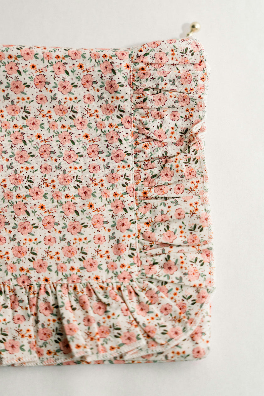 Rosebud Scatter Timeless Floral Ruffle Zipper Pouch