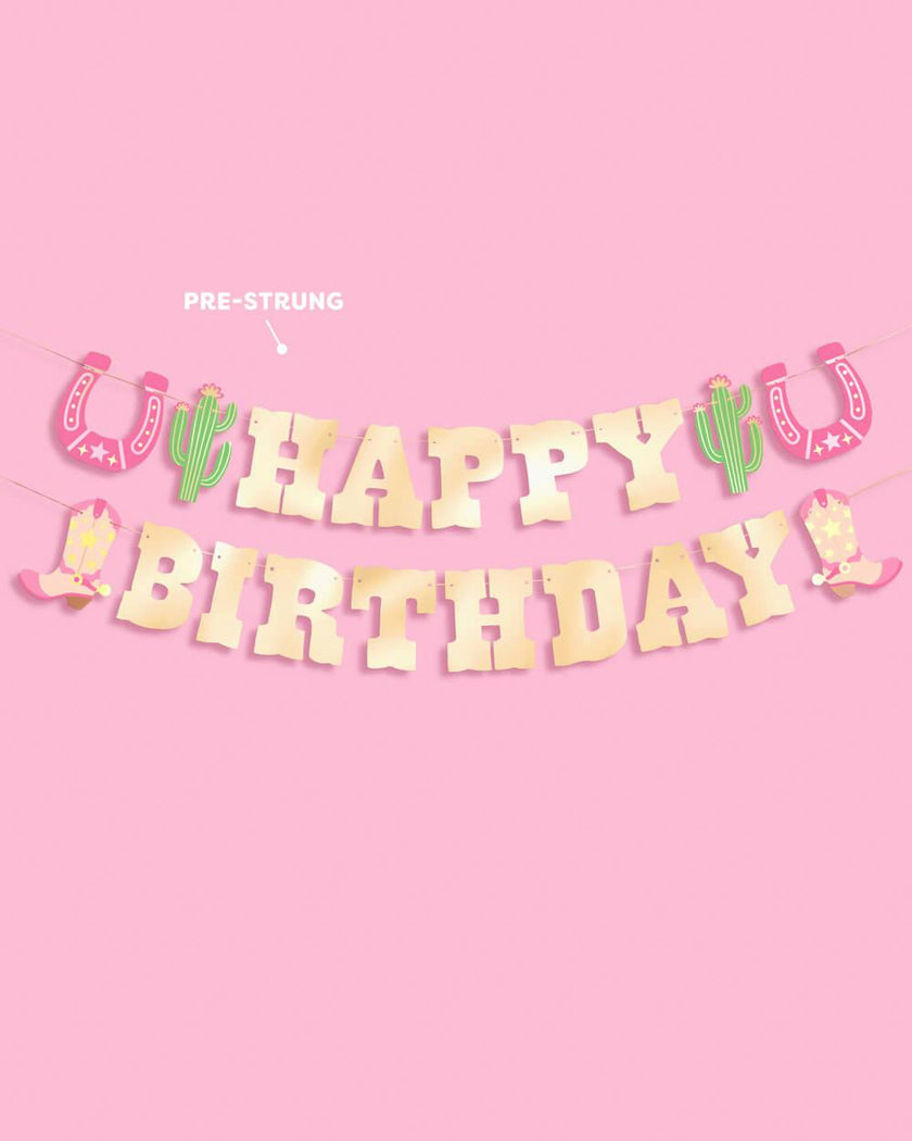 HBD Cowgirl Banner - gold foil banner