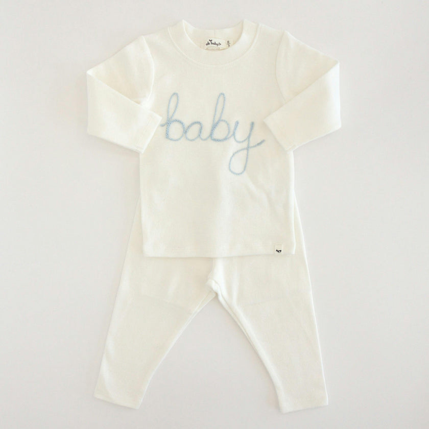 "Baby" Sky Embroidered Two Piece Set