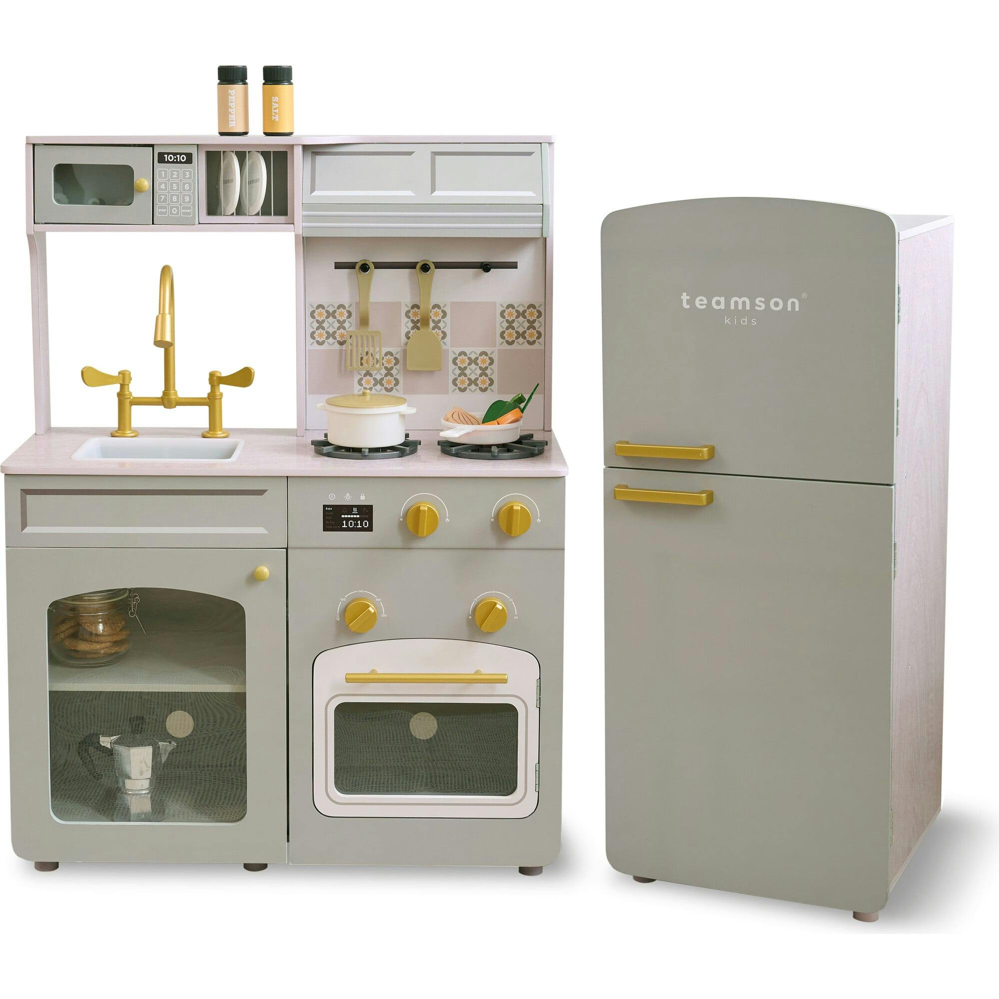 Teamson Kids Little Chef Hampton 2-Pcs Wooden Play Kitchen with 17 Accessories