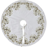Imperial Design Hand Beaded Christmas Tree Skirt on Cream Silk- Large - 60"