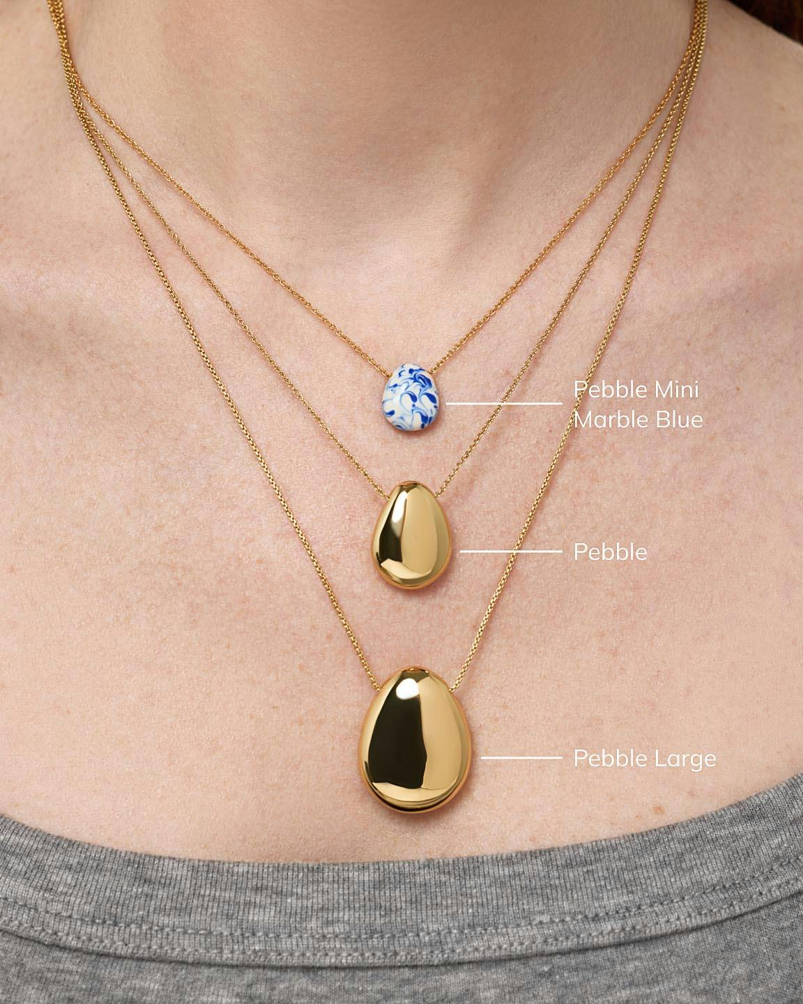 Gold Statement Necklace - Pebble Mini Marble Blue