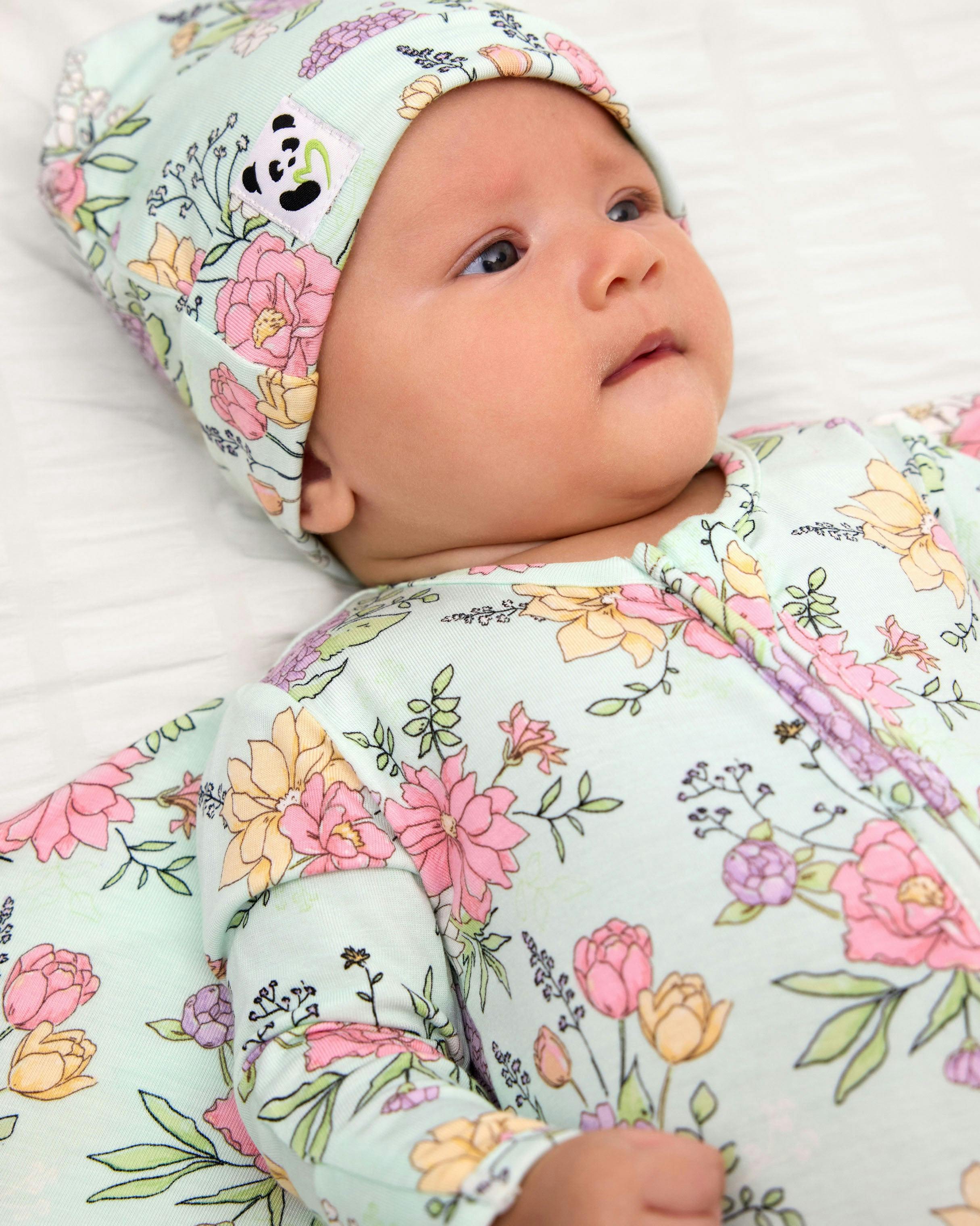 Petals & Posies Bamboo Swaddle & Beanie Set