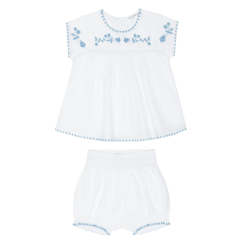 baby girls white embroidered top and bloomer set