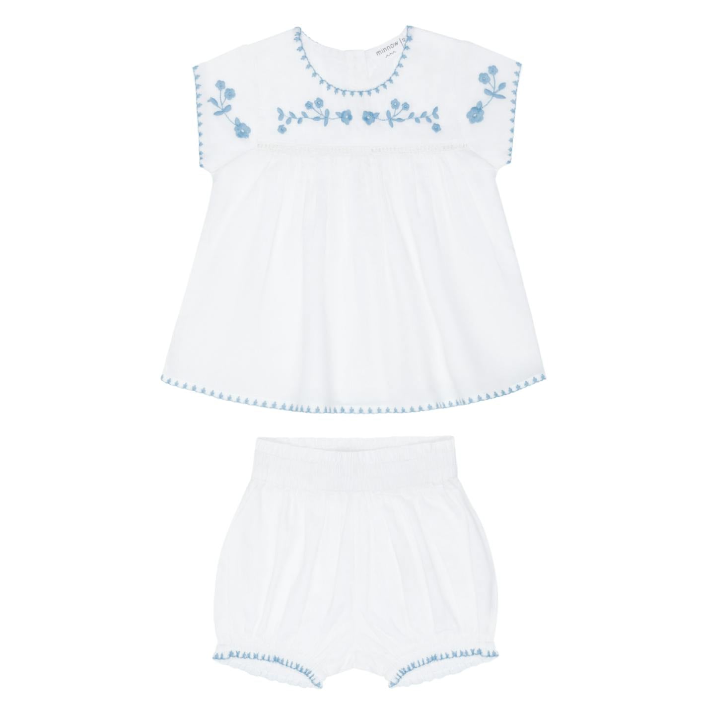 baby girls white embroidered top and bloomer set