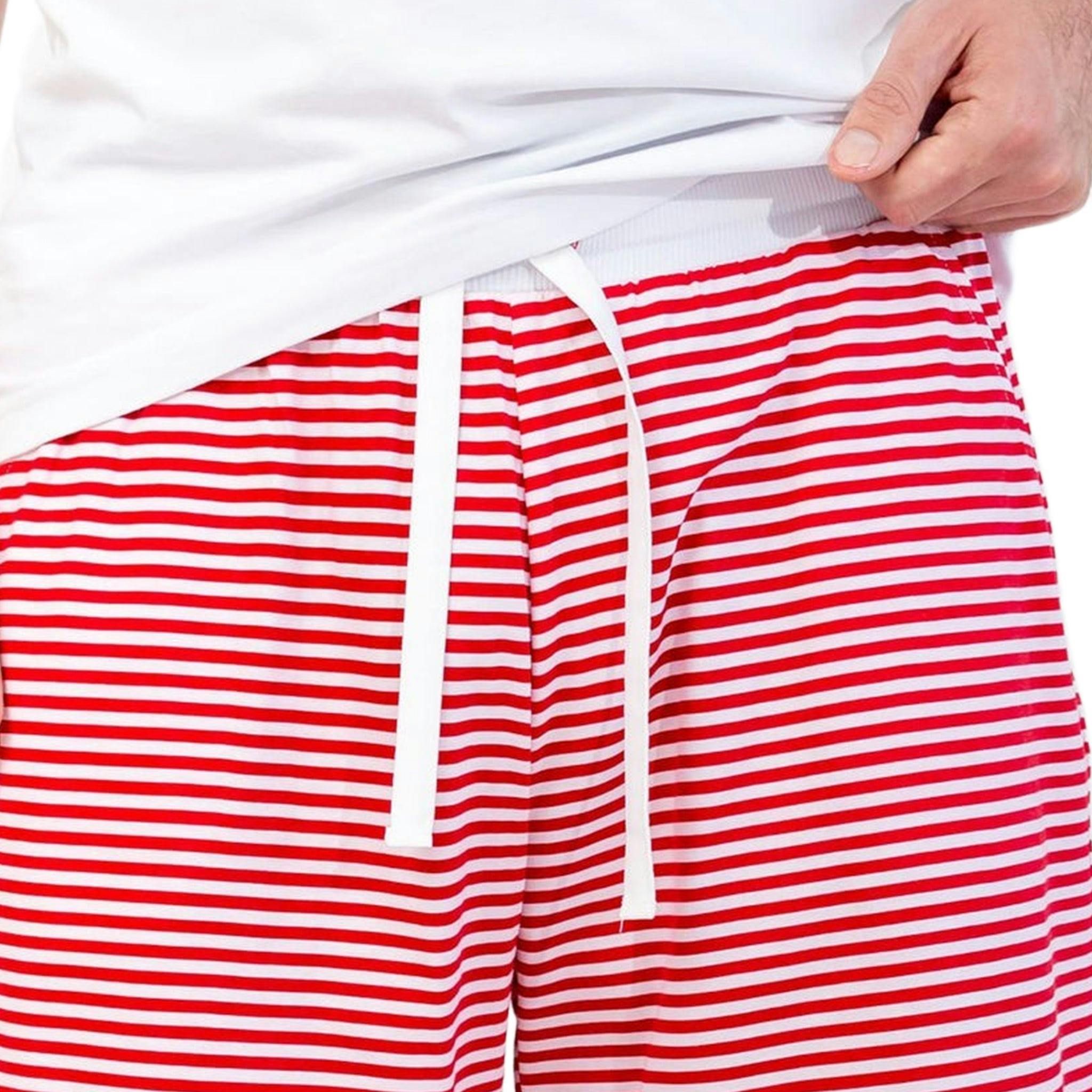 Men's Red Stripe Jersey Sleep Shorts - Organic Stretch Cotton