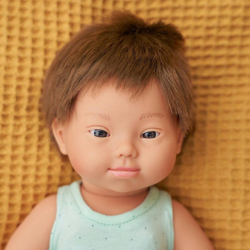 Baby Boy Doll with Brown Hair and Down Syndrome - 15"