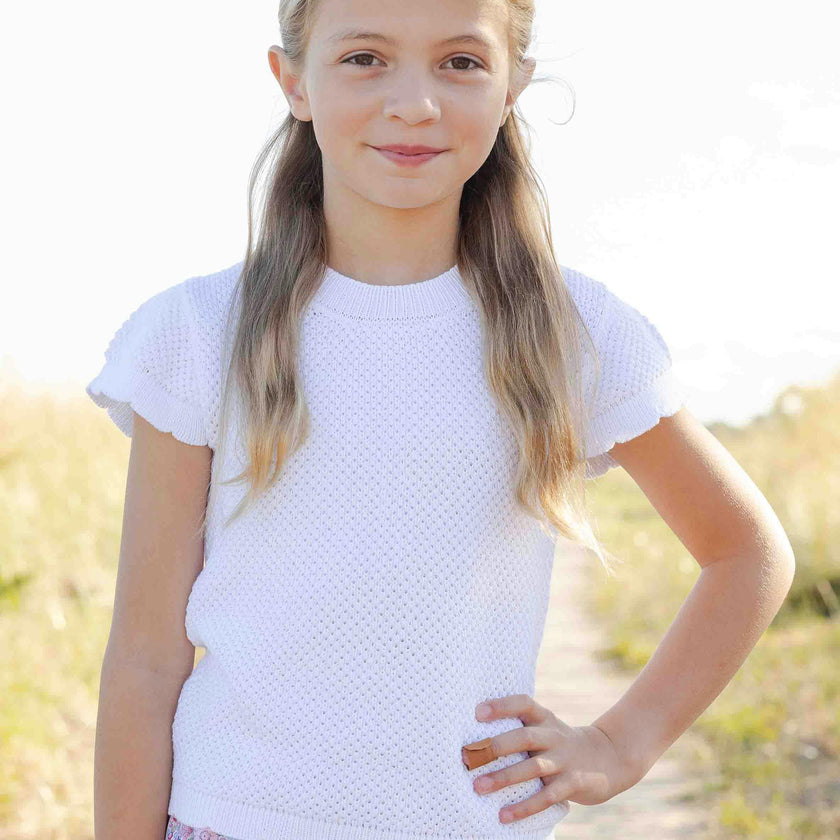 Short Sleeve Sweater with Scallop Edges