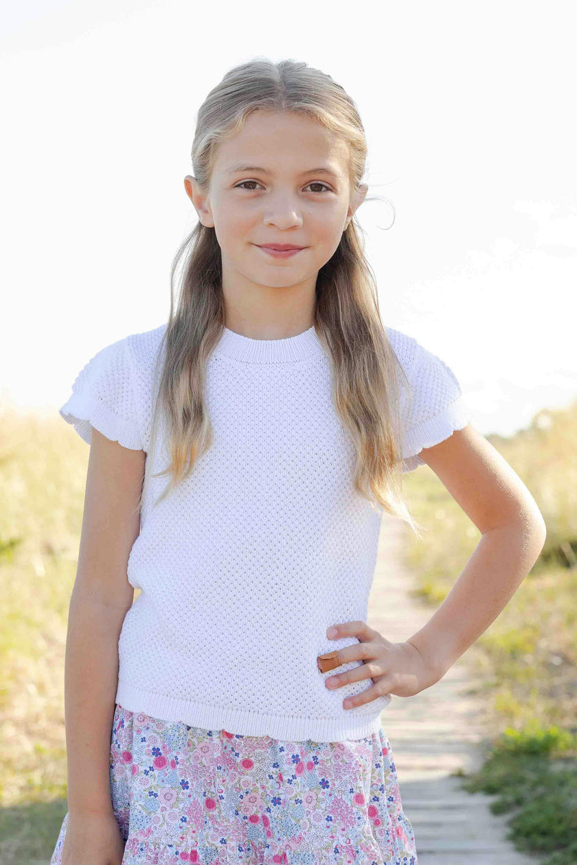 Short Sleeve Sweater with Scallop Edges