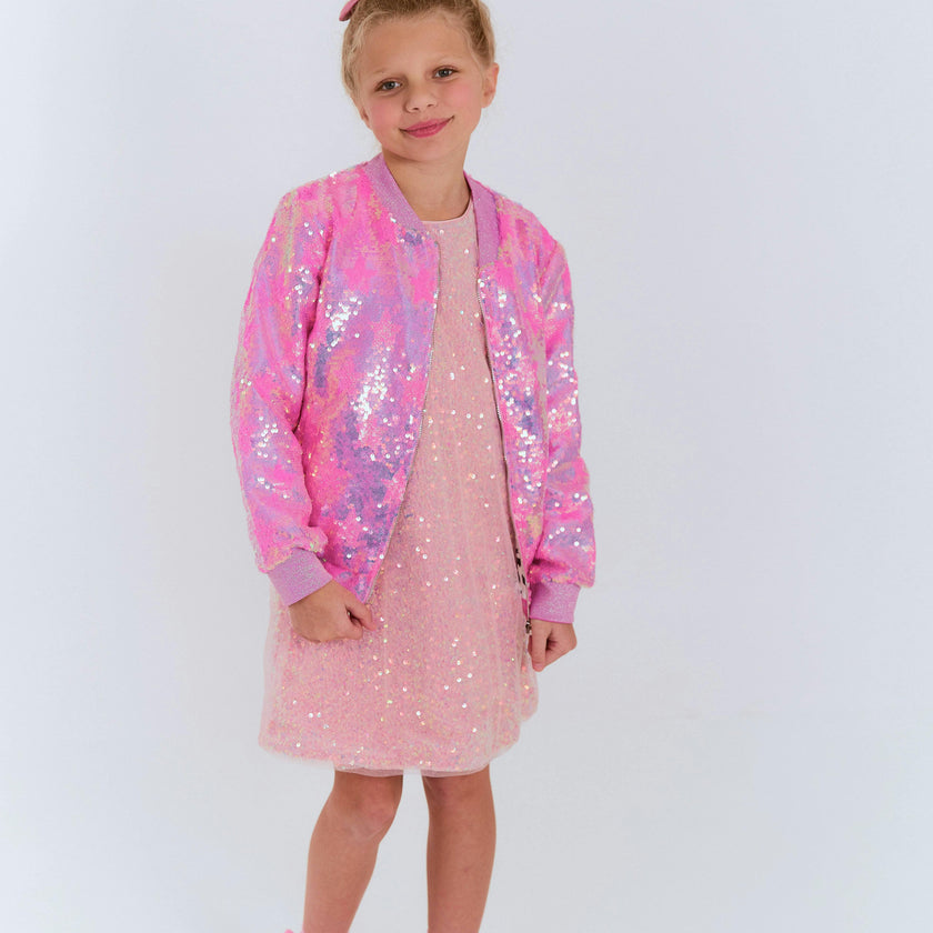Pink Stars Sequin Bomber